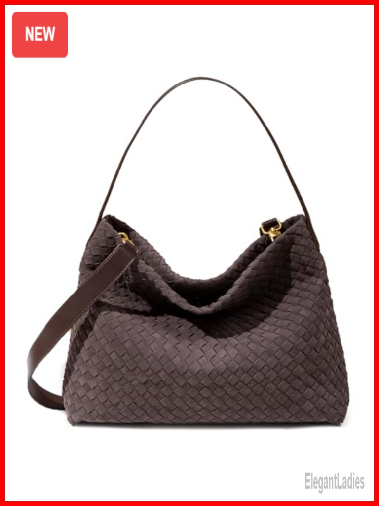 Woven Hobo Handbag Slouchy Shoulder Purse Crossbody Faux Suede Tote